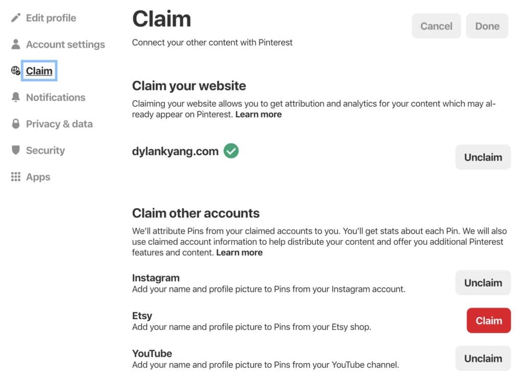 Claim your Website and Socials